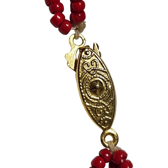Vintage Red Glass Bead Chunky Necklace Silver Tone Filigree Beads Fashion Women - Picture 3 of 5